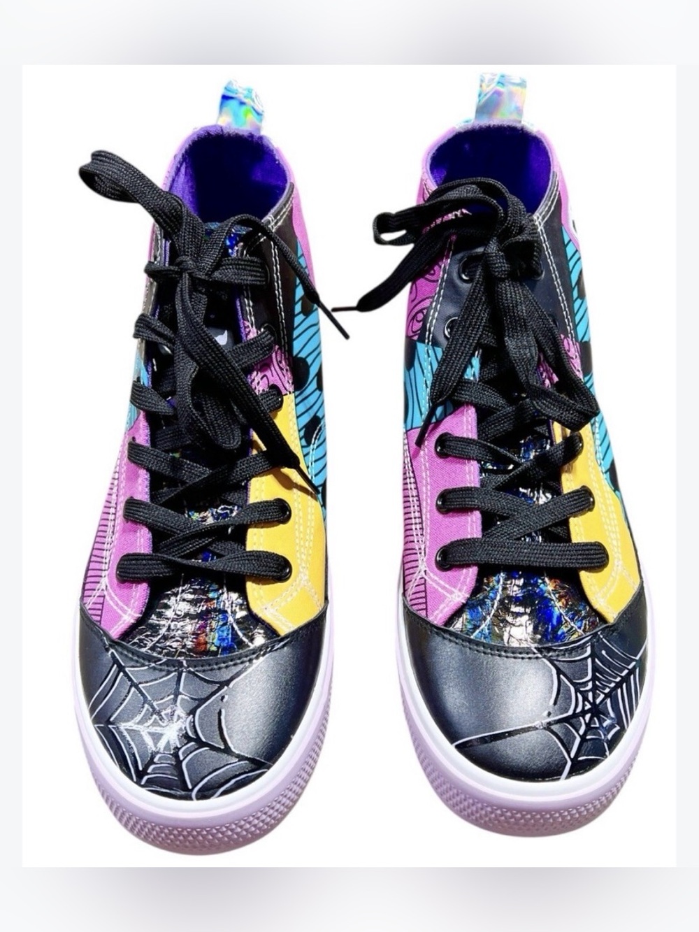 Disney Girls Colorblock Lace-Up Sneakers - Purple, Black, Yellow, Blue
